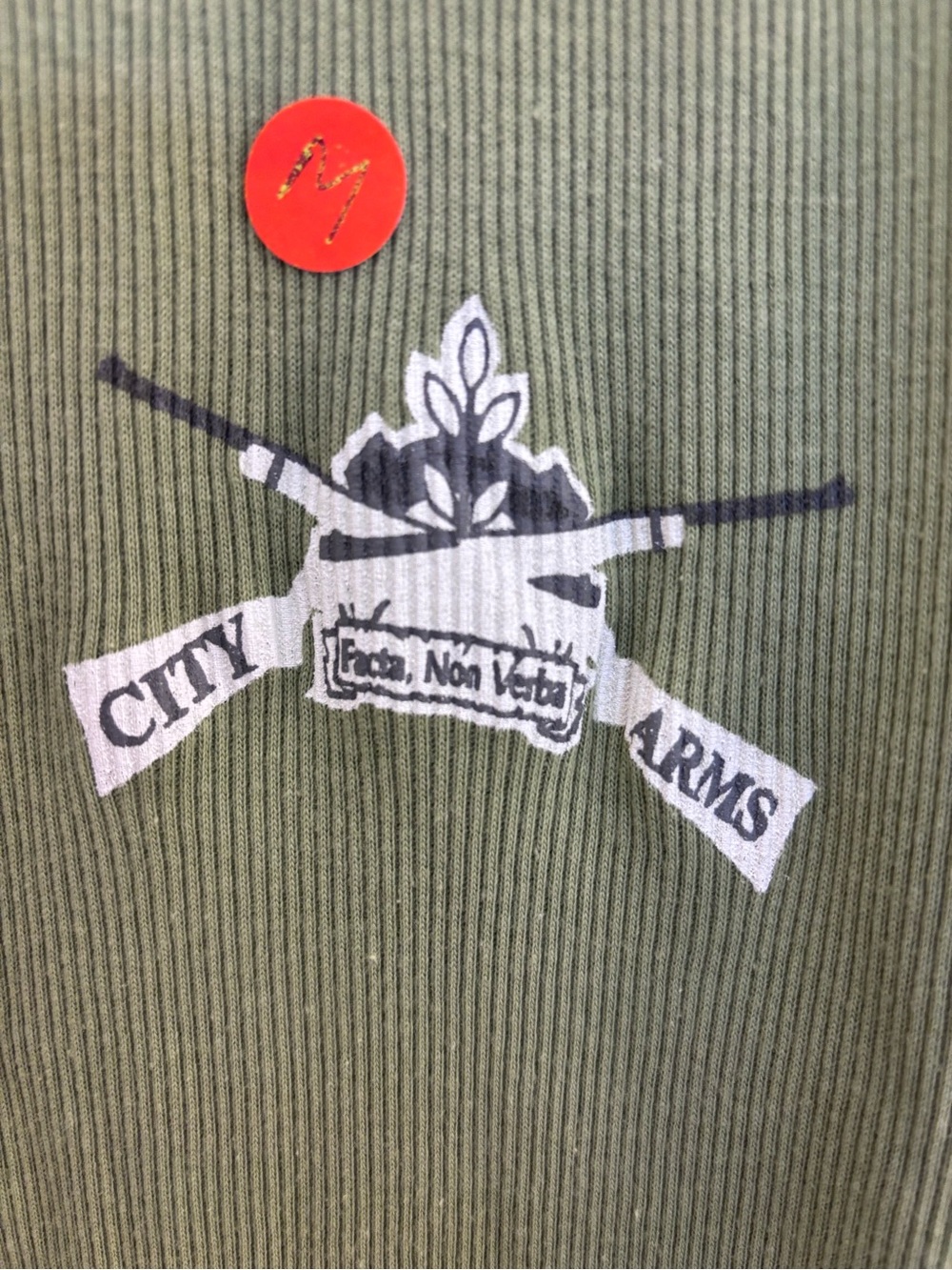Olive Green Ribbed Tank Top - City Arms Graphic - Picture 3 of 11